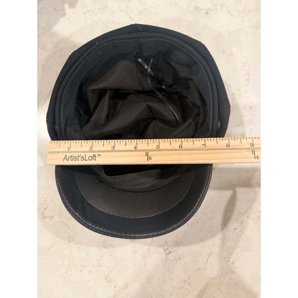 Black‎ Newsboy Baker Boy Hat Faux Leather Brim Y2K Cabbie Cap Adjustable Black